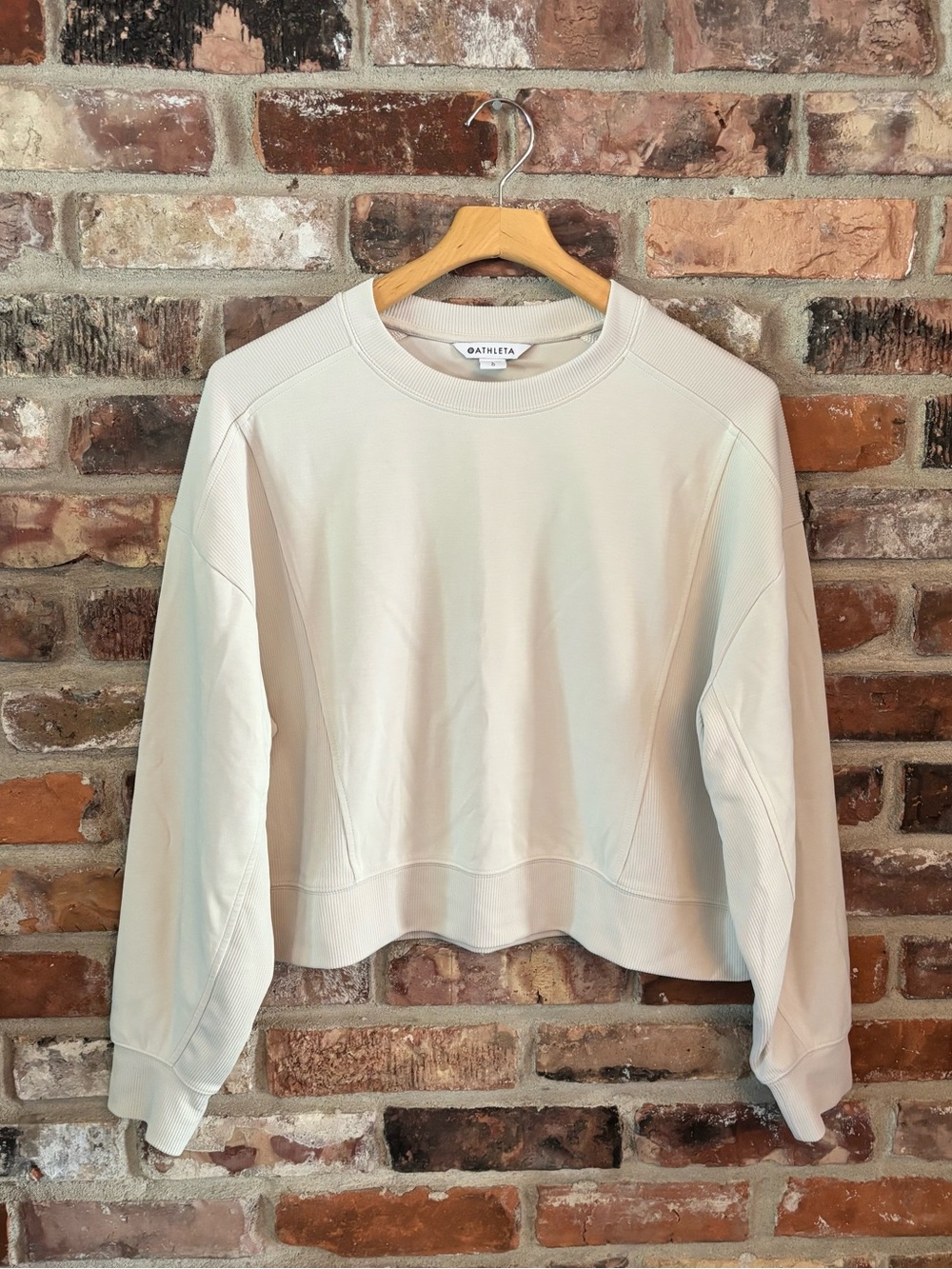 Athleta White Seasoft Rib Crewneck Sweatshirt, L
